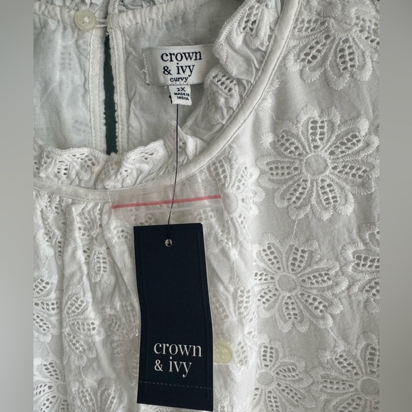 Crown & Ivy Tiered Flutter Sleeve Eyelet Dress White 2X - Picture 7 of 9